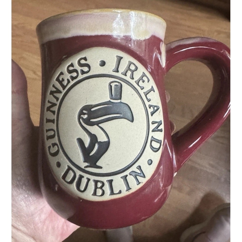 Guinness Toucan Pottery Mug 20 Oz Burgundy Red Ceramic Coffee Cup Dublin Ireland